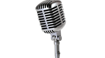 Vintage Microphone Icon: a classic, chrome-finished microphone stands ready for recording, broadcasting, or public speaking, symbolizing communication, music, and entertainment.