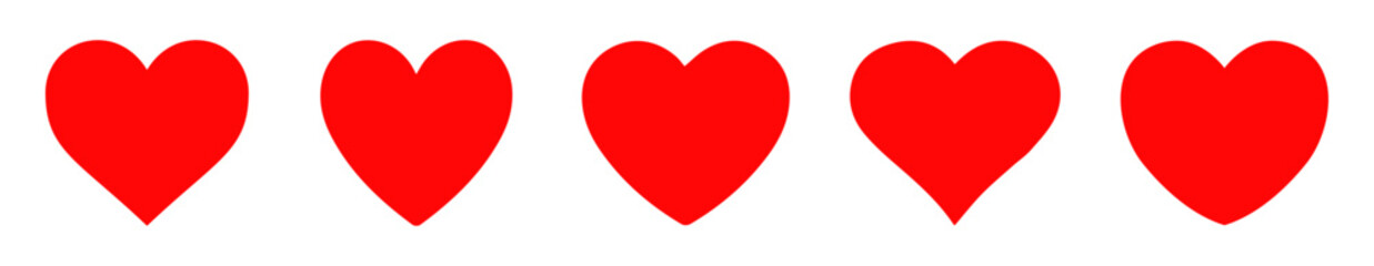 Red heart set. Set of 5 red heart in white background. Red heart vector icon set. Red heart collection. Heart, vector, symbol, icons.