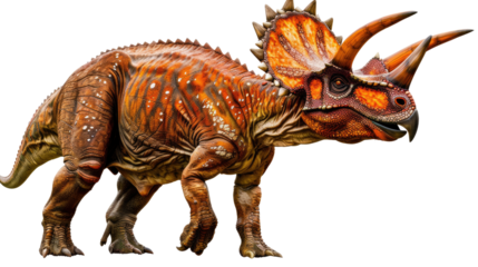 Majestic Dinosaur: A photorealistic depiction of a prehistoric dinosaur with striking orange hues, embodying the raw power and ancient legacy of the dinosaur age.