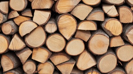 A stack of neatly arranged cut logs showcases natural textures and patterns, embodying rustic warmth and the essence of craftsmanship.