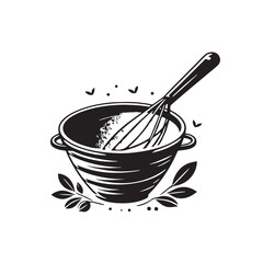 Black Color Whisk Silhouette Vector Illustration, Solid White Background