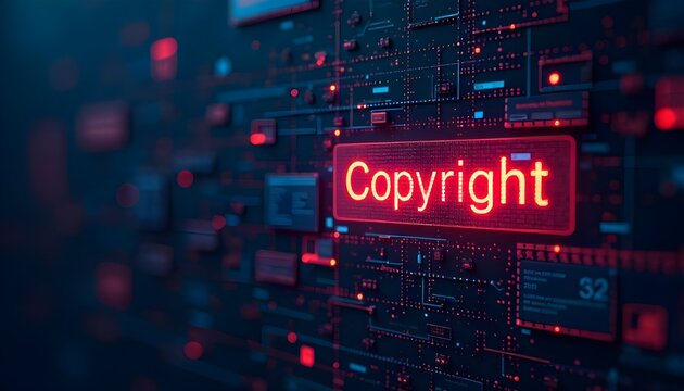 Intellectual Property Day, artwork with a digital copyright notice, symbolizing the intersection of artificial intelligence and IP law