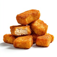 Baked chicken nuggets isolated on white background food photography culinary art standard scale