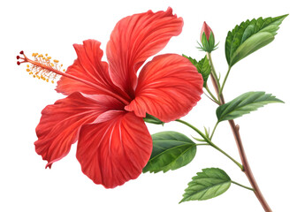Beautiful red hibiscu isolated on transparent background