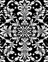 Fototapeta premium Intricate black and white floral damask ornament, detail, black
