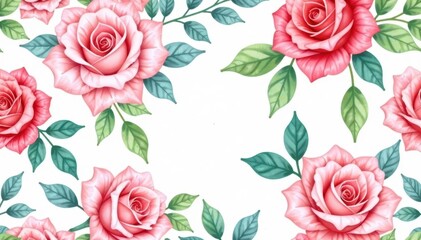 Delicate watercolor roses & leaves, repeating seamlessly , floral, pastel
