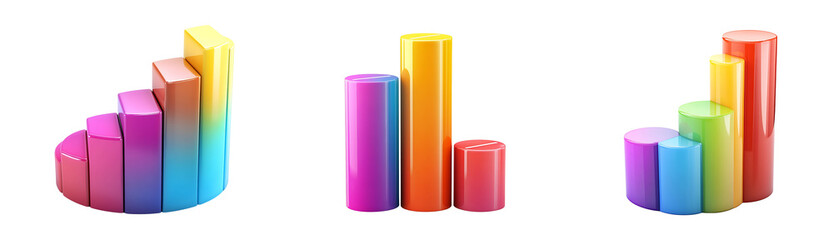 Set of 3D Graph Icons with Sleek and Modern Design Isolated on a White or Transparent Background.