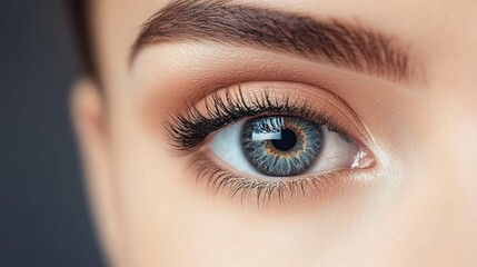 Obraz premium Extreme Close-Up of a Woman's Eye with Long Lashes and Beautiful Color