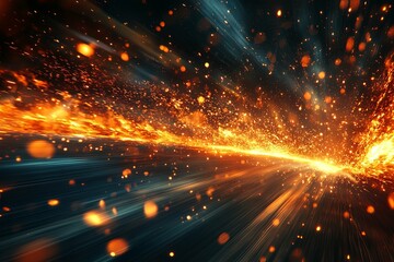 Fototapeta premium Fiery abstract composition featuring luminous energy trails and glowing particles