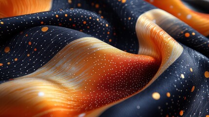 Colorful Silk Fabric Texture Featuring Pixel Art Pattern of Foxes in Vibrant Orange and Deep Blue Hues for Creative Designs and Fashion Applications