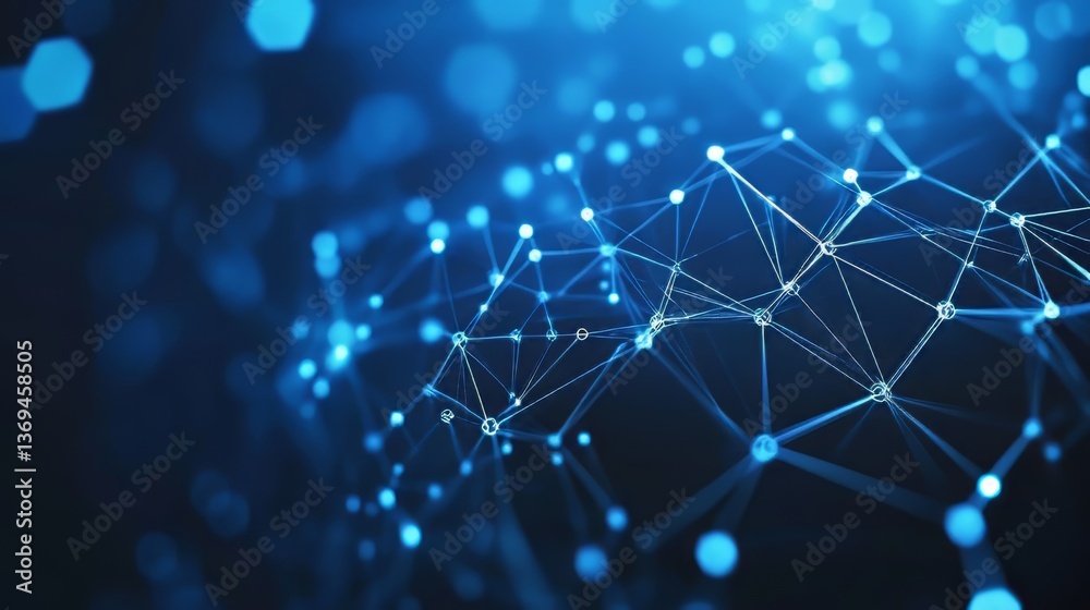 Poster network connection dots form a pattern with blue background. connected data nodes for futuristic loo