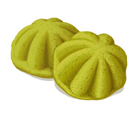 Traditional Malaysian Pandan Bahulu Soft and Fluffy Mini Sponge Cake with Fragrant Aromatic Flavor  Digital Illustration Vector