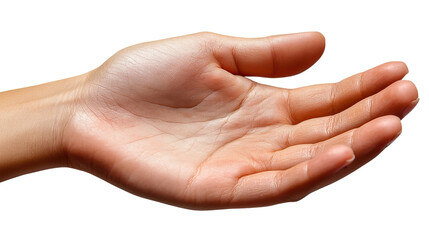 Offering Hand: A close-up shot of an open hand, gracefully outstretched, inviting connection and showcasing the intricate details of human anatomy.