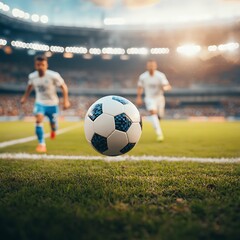 Fototapeta premium Soccer Game Action Stadium Night.