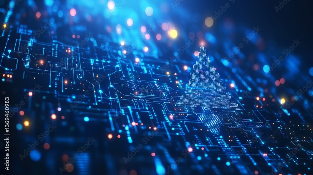 Poster digital connection: a vibrant blue technological network with glowing nodes and intricate circuit pa