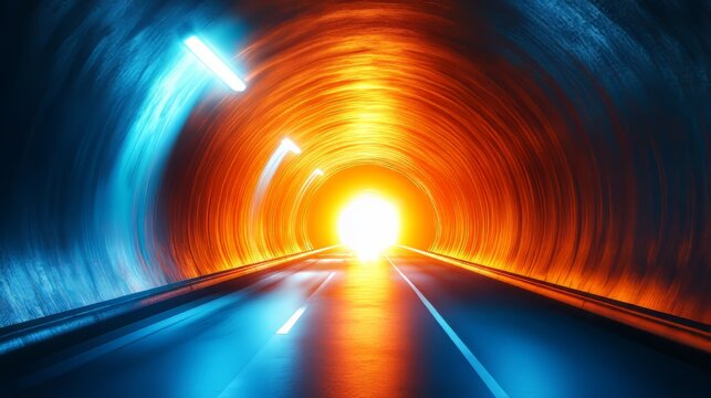 Illuminated Tunnel: A path of light, contrasting colors guide through the unknown, promising journey's end.