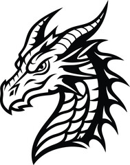 Obraz premium Stylish Dragon Head silhouette vector illustration, Dragon Head isolated logo icon line art vector design