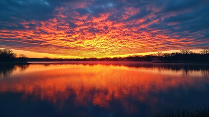 Obraz premium Colorful Sunrise Over Calm Lake