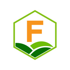 Agriculture and Farming Logo On Letter F Concept For Bakery, Bread, Cake, Cafe, Pastry Symbol