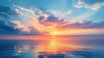 Obraz premium Serene sunset over tranquil ocean
