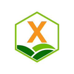 Fototapeta premium Agriculture and Farming Logo On Letter X Concept For Bakery, Bread, Cake, Cafe, Pastry Symbol
