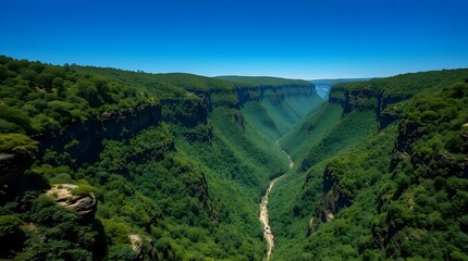 Obraz premium Lush valley canyon vista, deep green