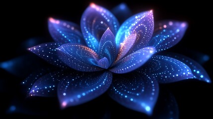 A glowing artistic flower with luminous blue and purple petals