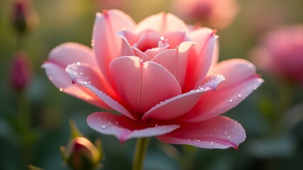 Fototapeta premium Breathtaking Macro Shot of a Dew-Kissed Pink Tulip in Bloom