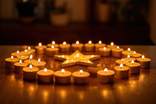A glowing tribute banner featuring candles arranged in the shape of a star, honoring fallen heroes.