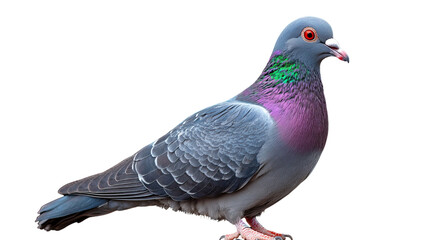 Obraz premium Urban Pigeon in Focus: A close-up shot of a vibrant pigeon with its striking multicolored plumage, showcasing its unique features in sharp detail.
