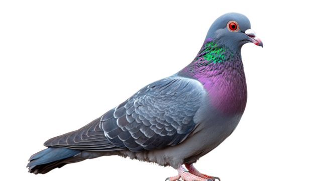 Urban Pigeon in Focus: A close-up shot of a vibrant pigeon with its striking multicolored plumage, showcasing its unique features in sharp detail.