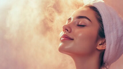 Woman Enjoying Gentle Facial Steam Treatment for Relaxation and Wellness