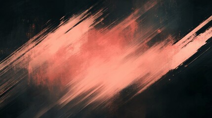 Fototapeta premium Abstract, diagonal brushstrokes, muted coral, dark background.