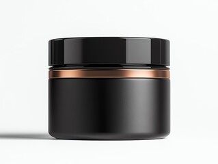 A luxurious matte black hair perm jar glowing softly against a clean white background