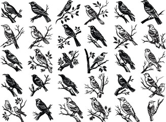 Fototapeta premium Birds on Branches Svg