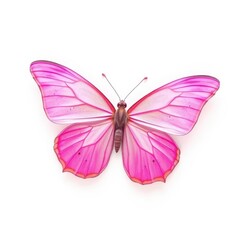 Obraz premium Delicate pink butterfly with spread wings on pure white background, soft, invertebrate, beauty