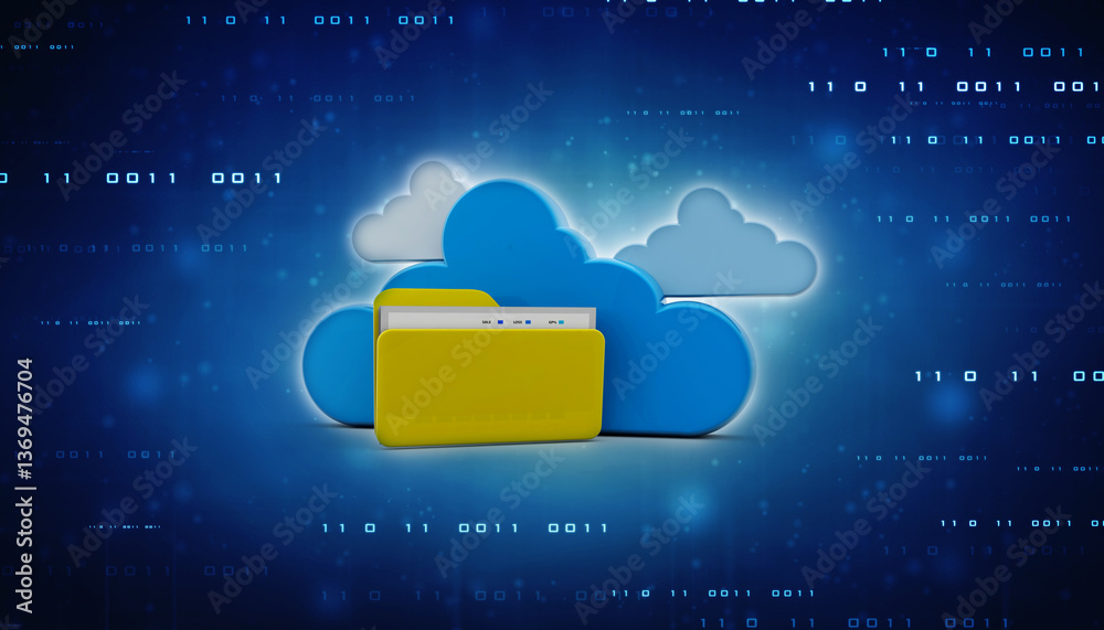 Poster 3d rendering cloud computing concept, cloud internet technology concept background, cloud computing 