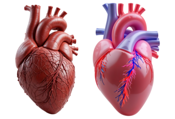 Anatomical and Stylized Heart Models Side by Side on Transparent Background