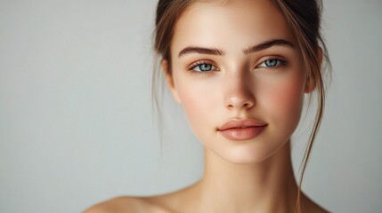 Fototapeta premium Close-Up Portrait of Young Woman with Natural Beauty and Soft Features
