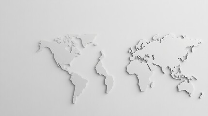 Monochrome World Map A Minimalist Relief Sculpture in White, geography ,global