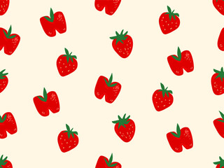 Seamless Pattern with strawberry and apple, Cute fruit background, wallpaper with hand drawn for banners, cards, flyers, social media wallpapers, etc. vector illustration	