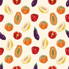 Colorful Vegetables Pattern, background, wallpaper with hand drawn for banners, cards, flyers, social media wallpapers, etc. vector illustration	