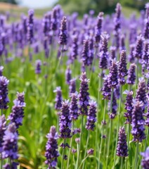 Naklejka premium Rows of purple lavender flowers sway gently in a summer breeze, france, essential oil