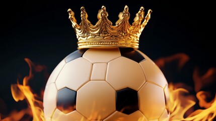 Fototapeta premium Golden Crown on Soccer Ball with Fire Flames, Sports , Royalty