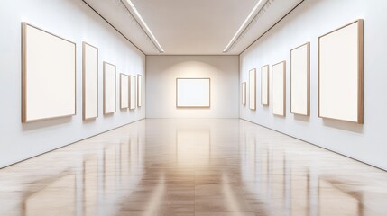 Gallery Perspective Frames on White Walls, Polished Floor, Art ,Museum