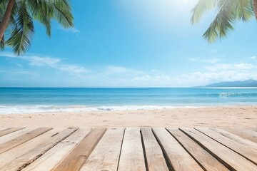 Wooden floors and ocean backdrop Suitable for a beach use. The beauty of nature