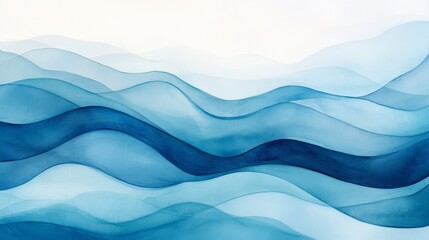 Fototapeta premium Blue Wave Watercolor Abstract, Serene , Ocean