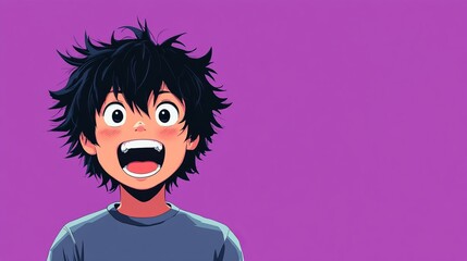 Anime Boy Portrait Wide-eyed Surprise on Purple, manga , emotion