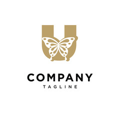 Letter U Butterfly Gold Logo Icon Vector