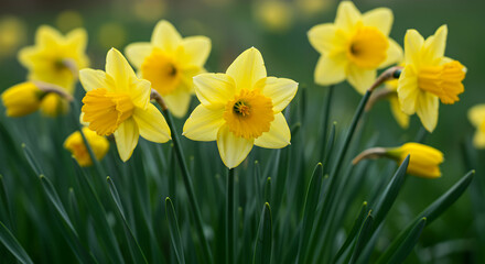 Beautiful Yellow Daffodils In Springtime Garden